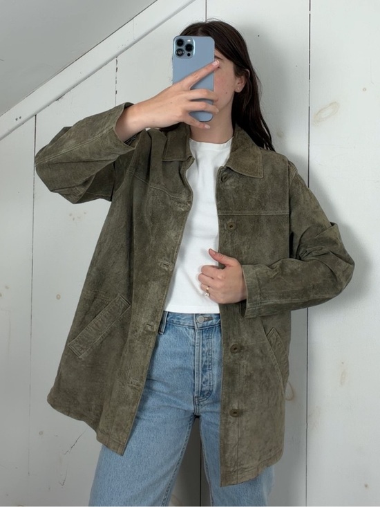 Coldwater Creek Jackets & Blazers - Vintage Coldwater Creek Green Suede Leather Button Front Jacket Women’s S Y2K
